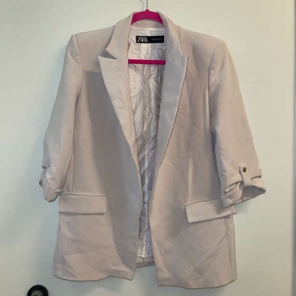 Zara Sand Open Front Blazer with Rolled-Up Sleeves M - Picture 5 of 9